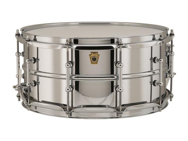 Caisse claire Ludwig 6,5 x 14 chromée sur laiton avec cosses tubulaires